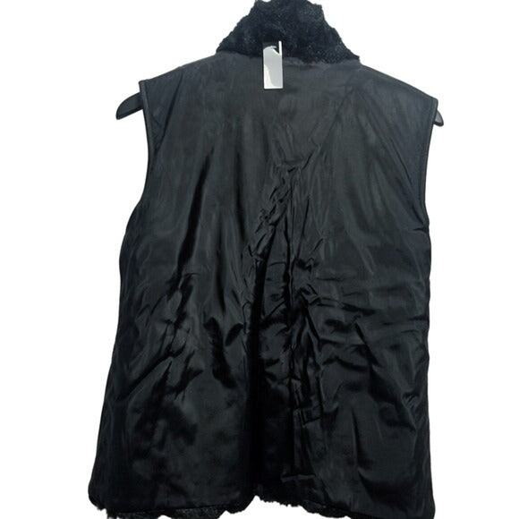 Giacca Reversible Black Faux Fur One Side Zip Up Vest New With Tags Size Medium - Picture 2 of 3